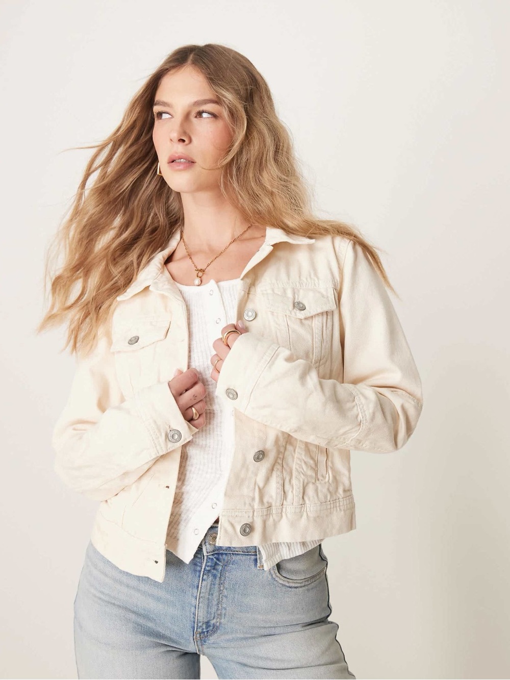 We The Free Rumors Denim Jacket in Ecru